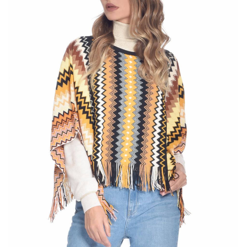 Knitted Poncho Orange/Black, MISSONI - elilhaam.com