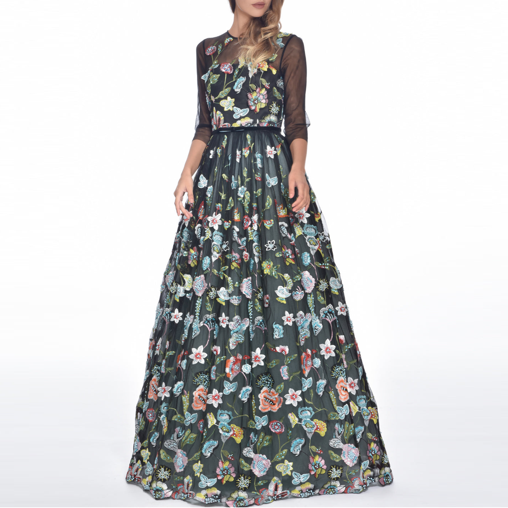 Black Floral Tulle Gown, DORIAN HO - elilhaam.com