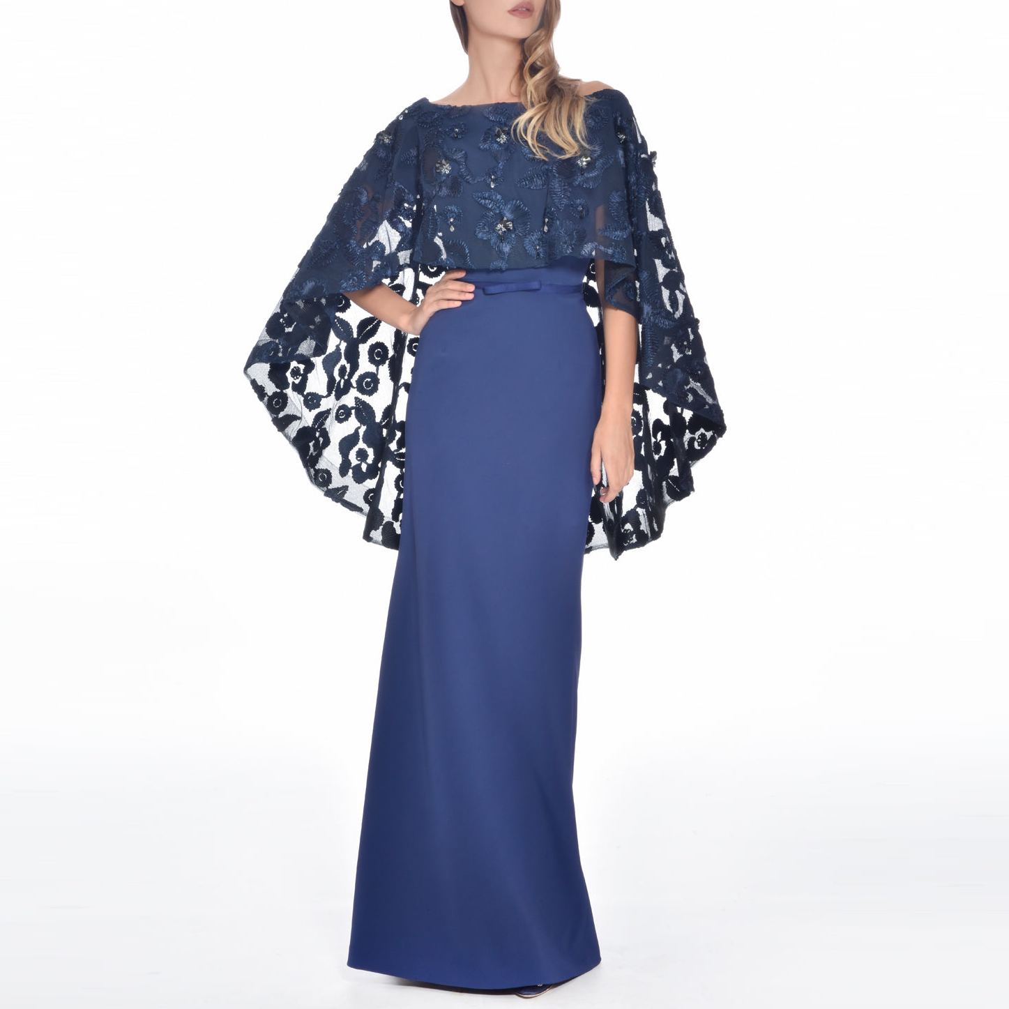 Floral Embroidered Cape Gown, DORIAN HO - elilhaam.com