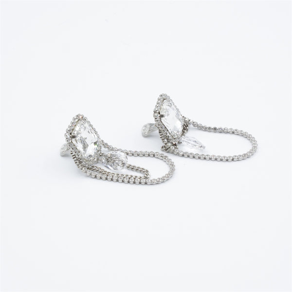 Silver Crystal-embellished Drop Chain Earrings