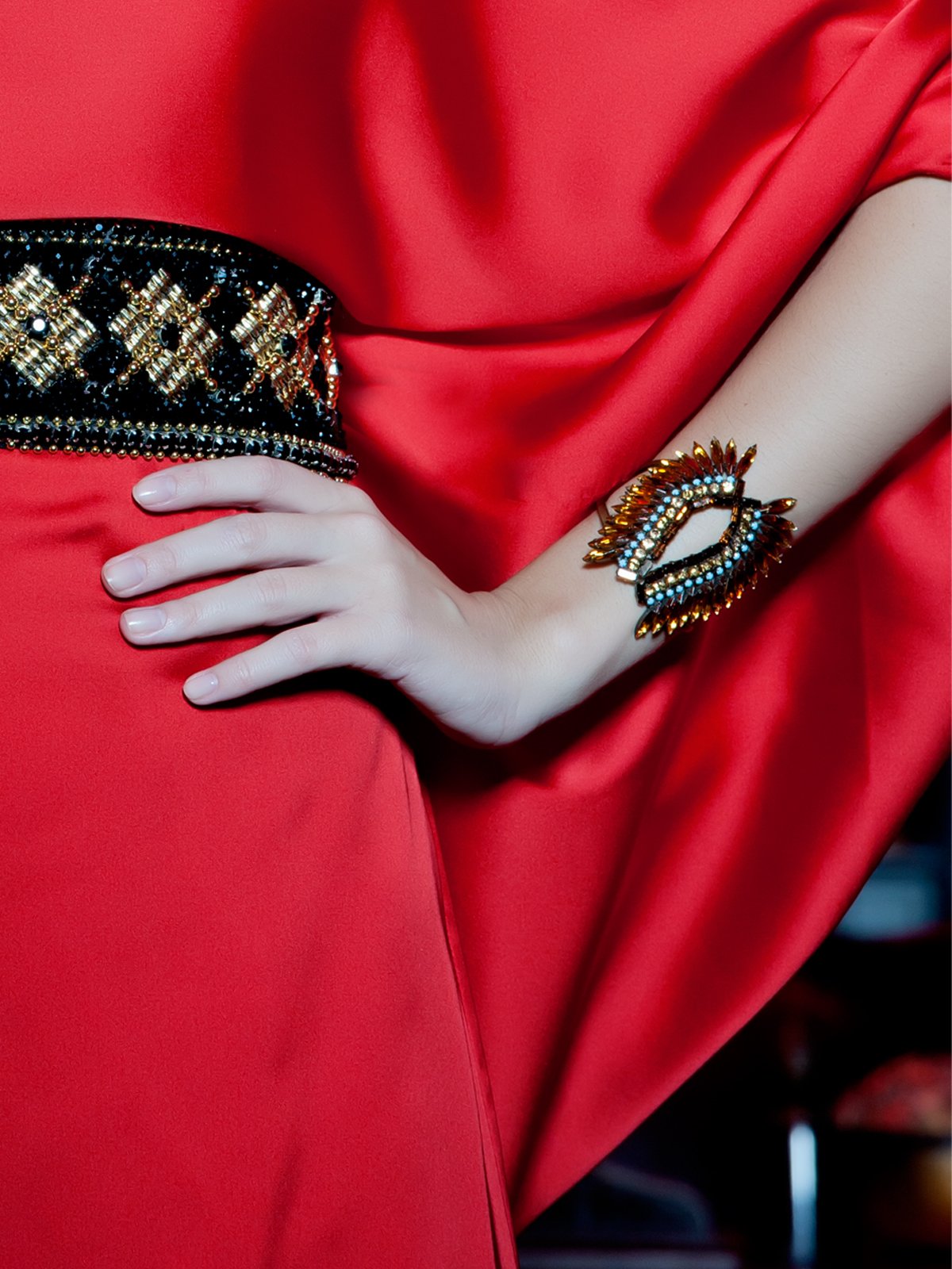 Accessories,Designers - Blue Stone Feather Cuff
