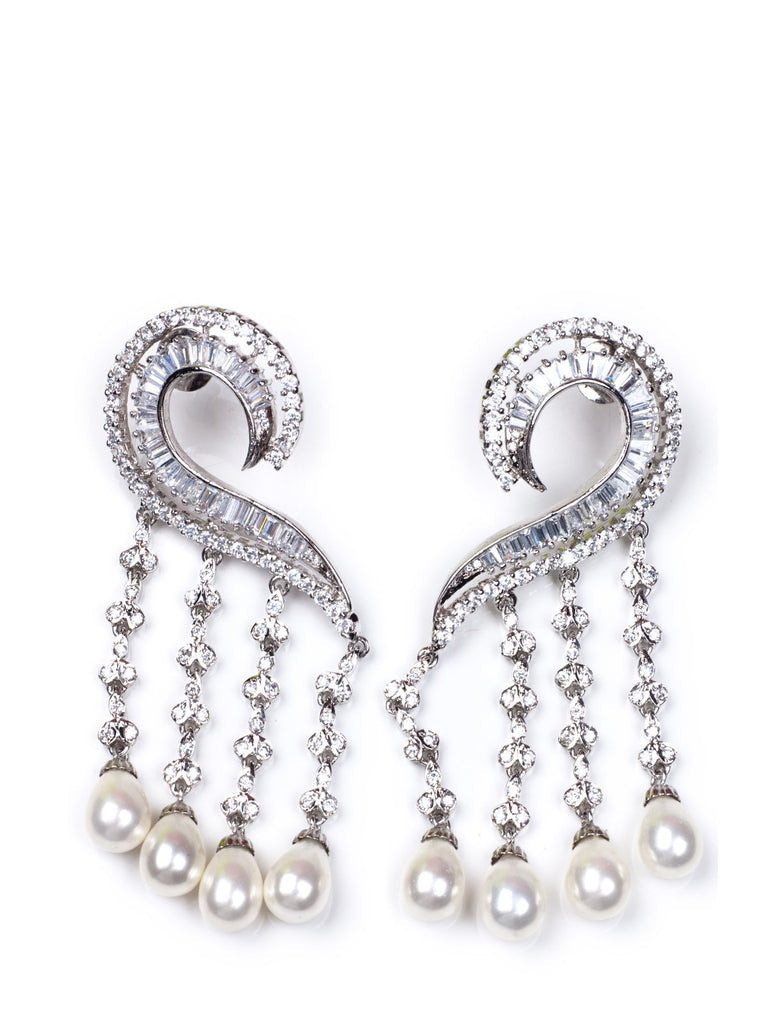 Accessories,Designers - Diamond Pearl Waterfall Earrings