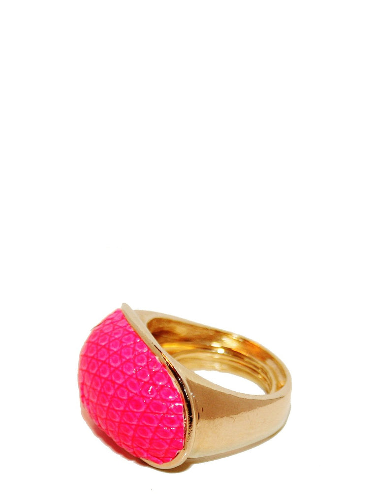 Accessories,Designers - Exotic Dome Ring In Electric Pink Lizard