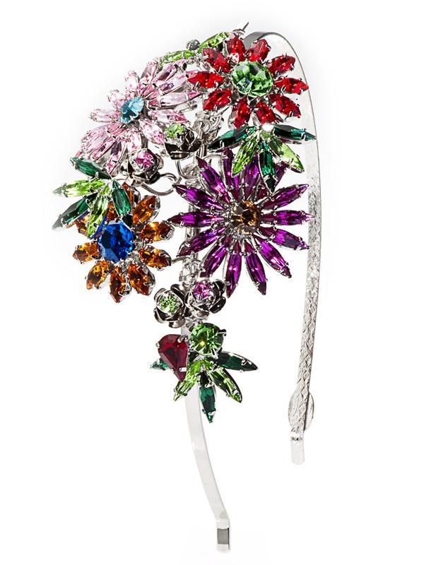 Accessories,Designers - Jardin Multi-coloured Botanical Motif Crystal Hairband