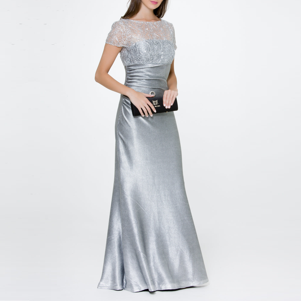 Silver Metallic Gown, DAVID MEISTER - elilhaam.com