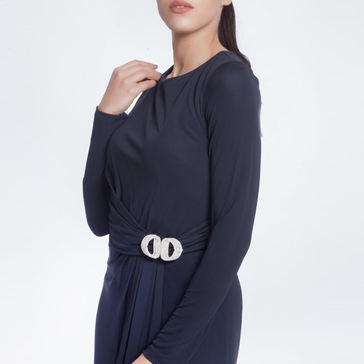 Long Sleeve Navy Jersey Gown, DAVID MEISTER - elilhaam.com
