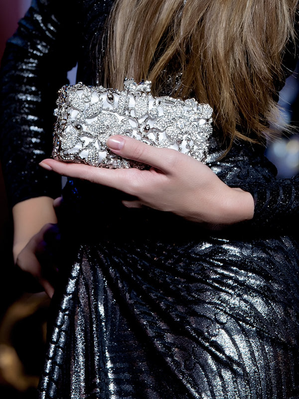 Bags,Designers - Geranium Silver Clutch