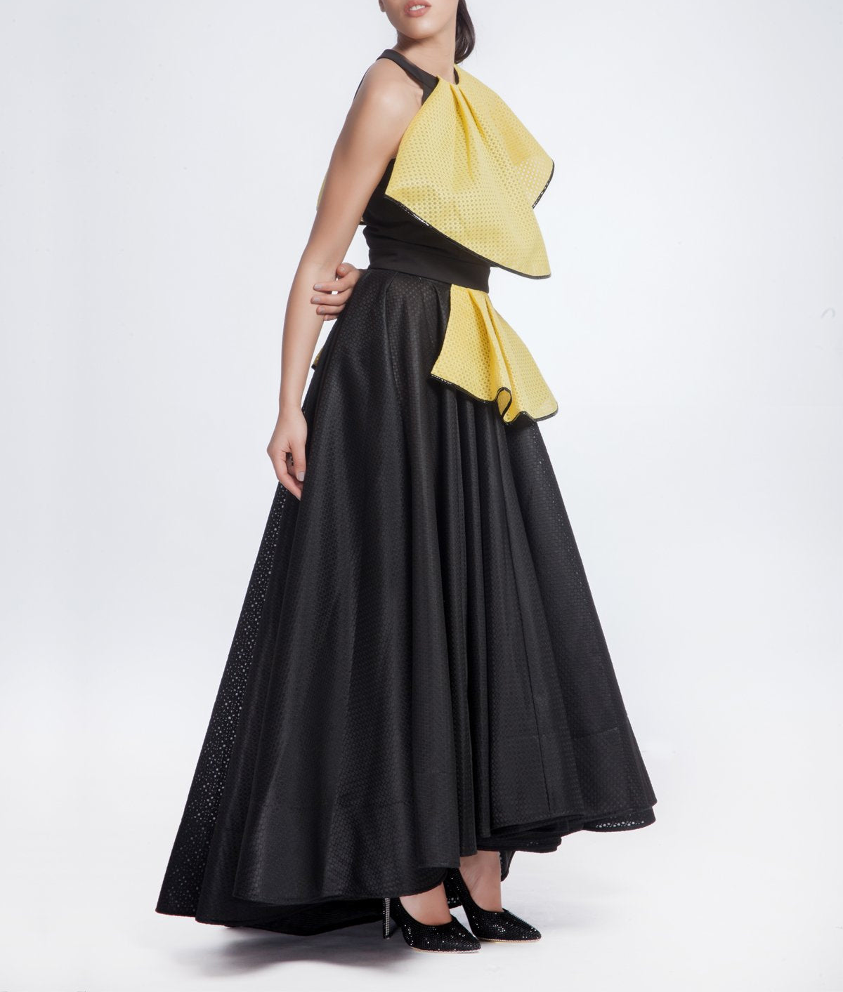 Black Pleated Long Skirt, AVARO FIGLIO - elilhaam.com