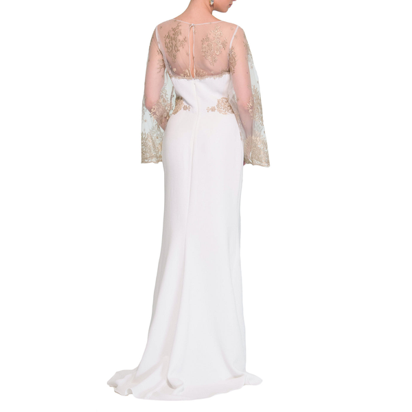 Lace Cape Sleeve Gown-Ivory