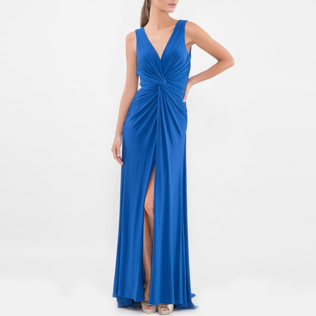 Blue Twist Front Sleeveless Gown, VITTORIA ROMANO - elilhaam.com