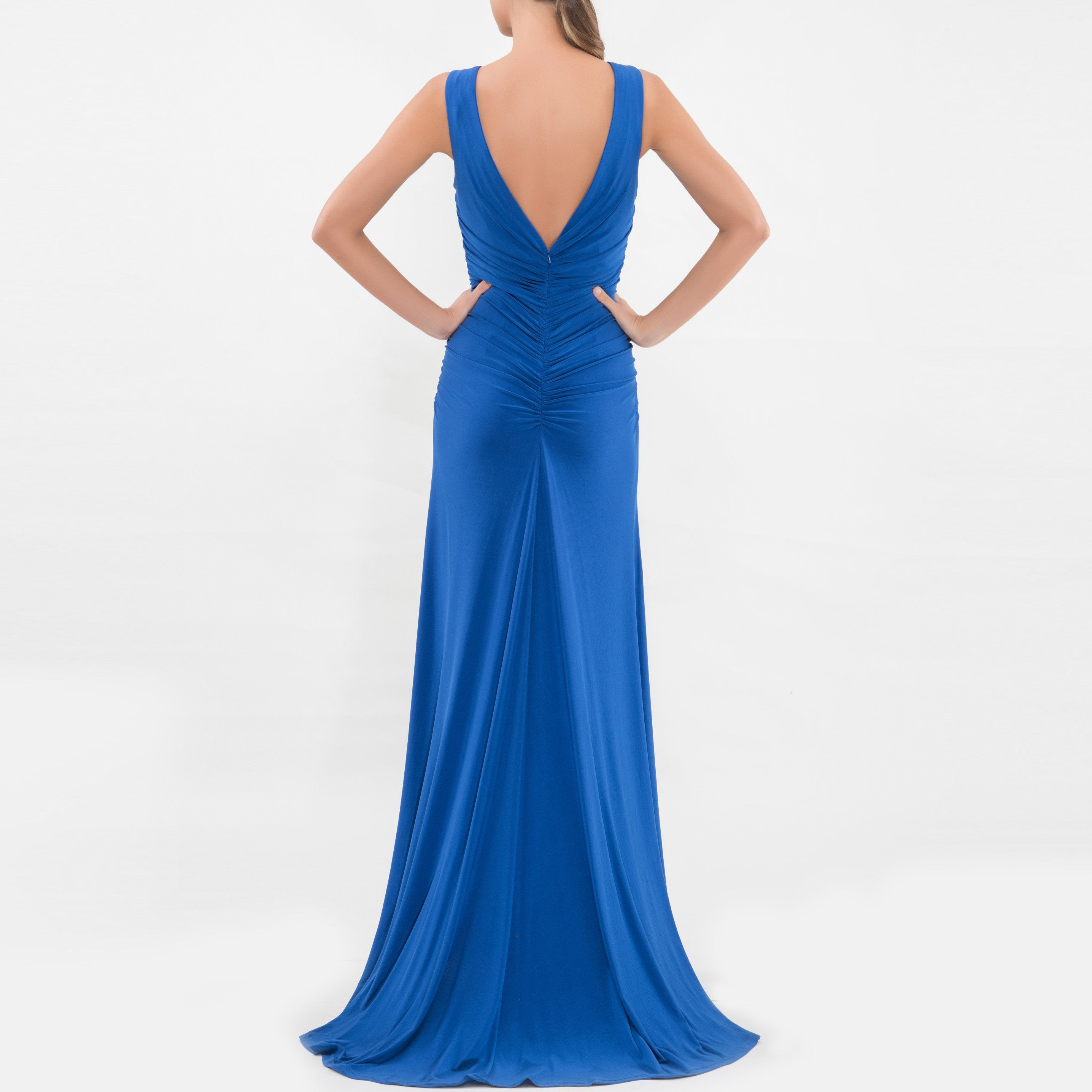 Blue Twist Front Sleeveless Gown, VITTORIA ROMANO - elilhaam.com