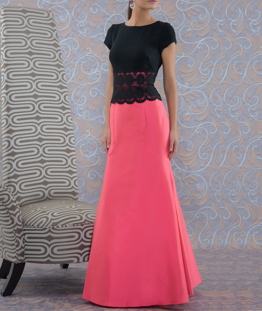 Coral/Black Color Block Mermaid Gown
