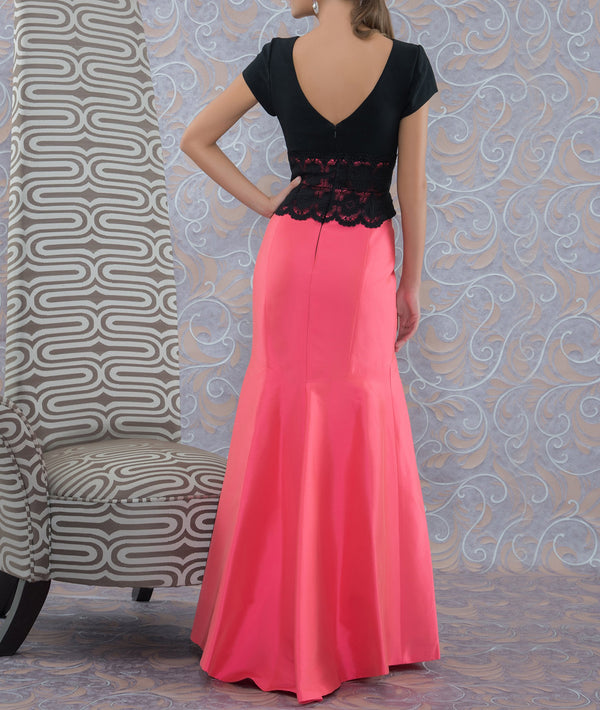 Coral/Black Color Block Mermaid Gown