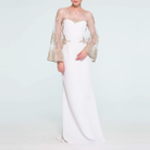 Clothes,Designers - Lace Cape Sleeve Gown-Ivory