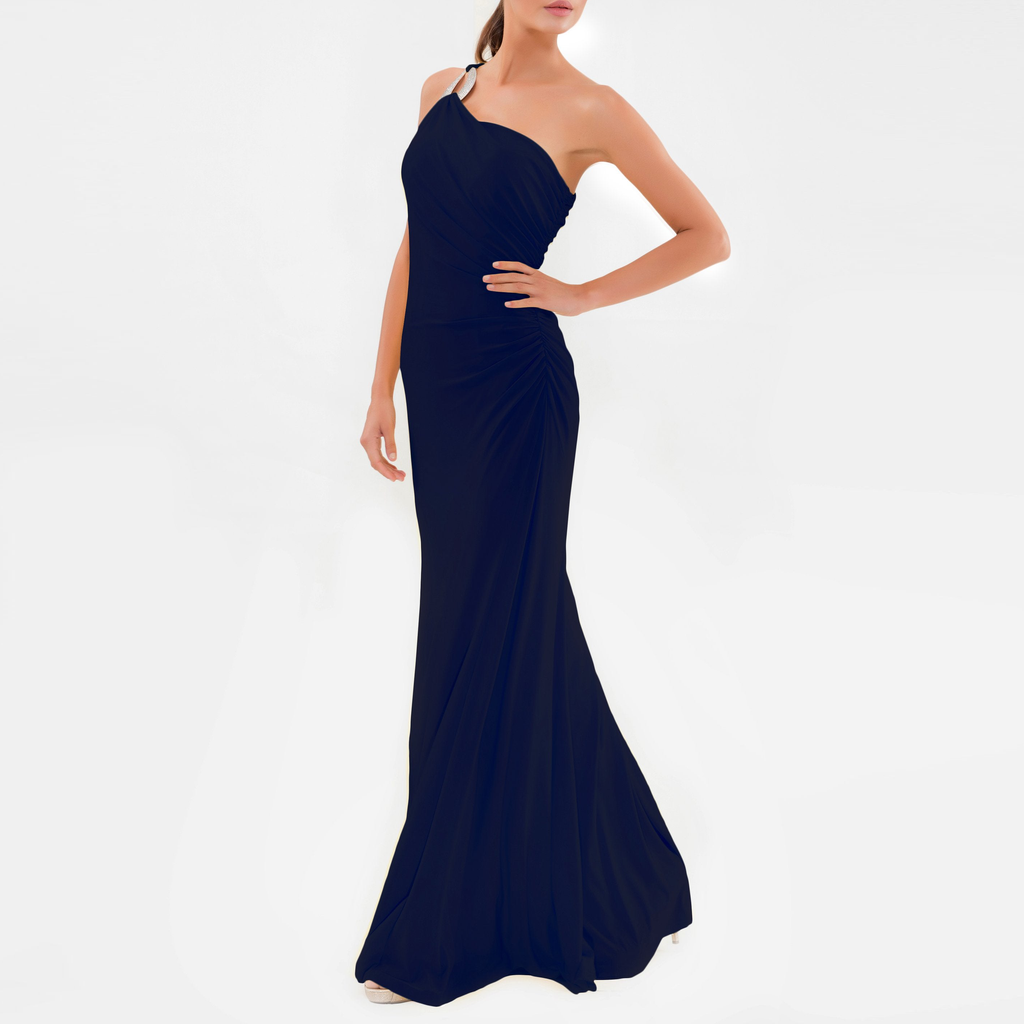 Clothes,Designers - One Shoulder Navy Gown