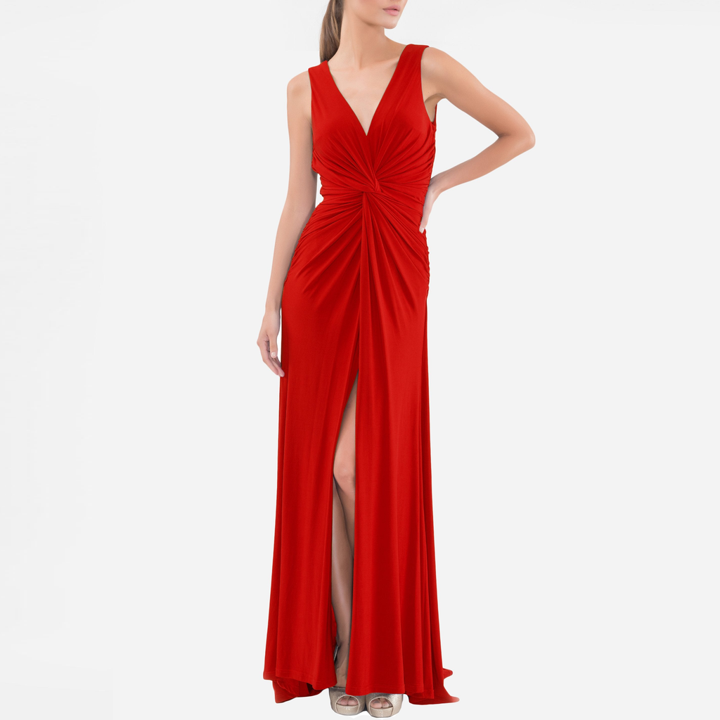 Clothes,Designers,Red Palette - Red Twist Front Sleeveless Gown