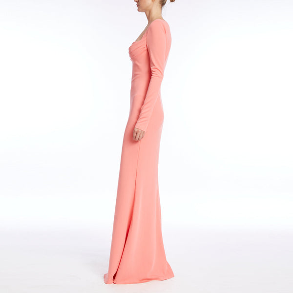 Coral Fitted Long Sleeves Gown