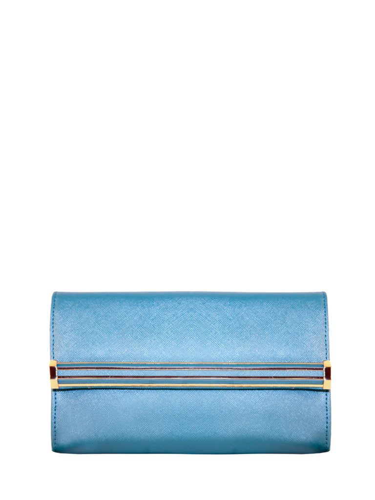 حقيبة كلاتش جلد مزخرفة باللون الأزرق من إيفانكا - elilhaam.com