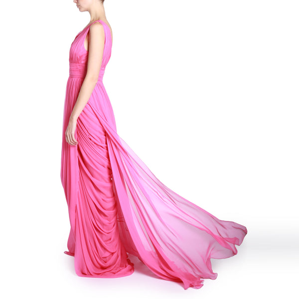 Fuschia V Neckline Sleeveless Gown