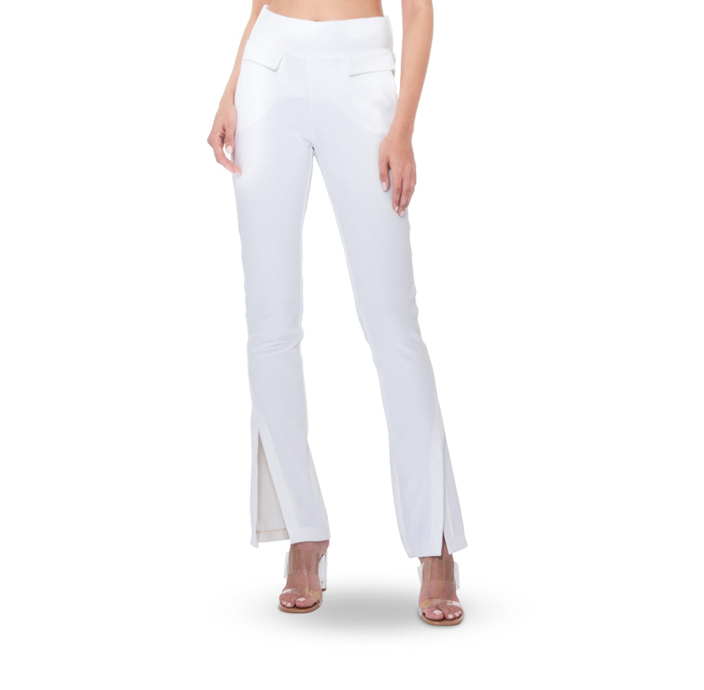 White Velvet Trousers With Side Slits