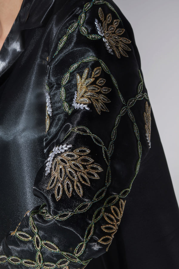 Black Beaded Embroidered Sleeves Abaya