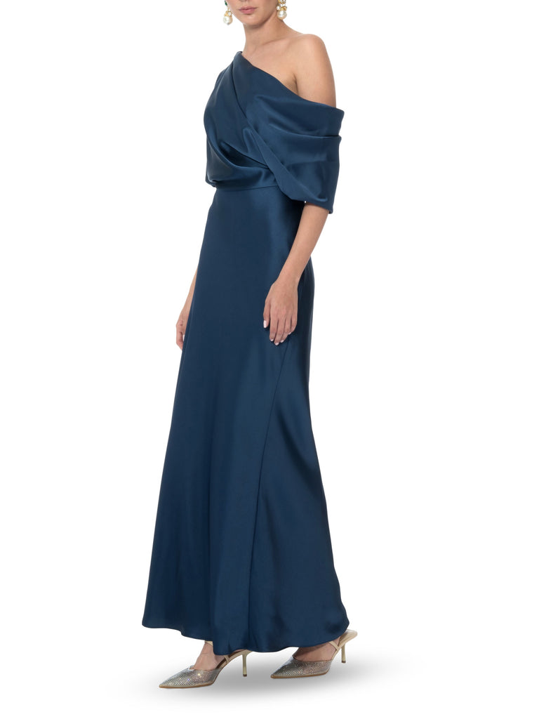 French Blue Draped Bodice Gown