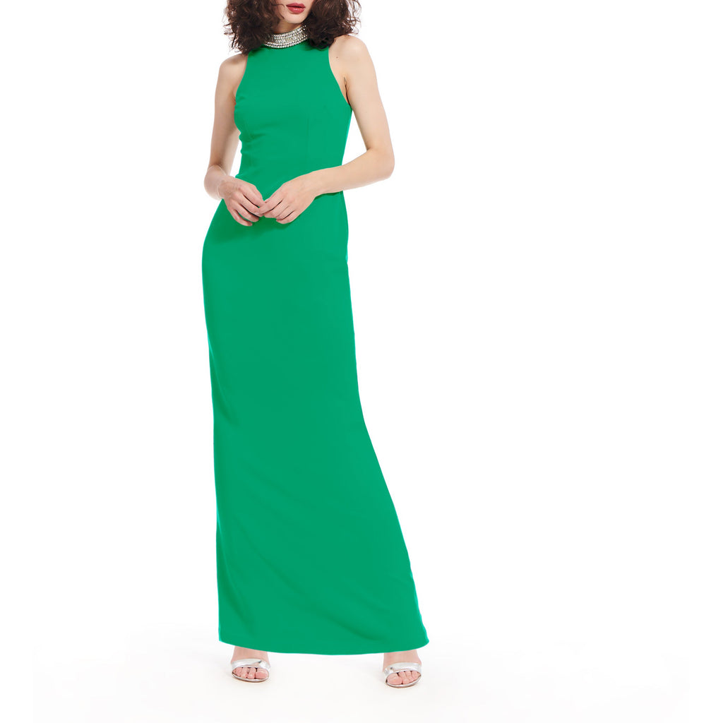 Green Jeweled Collar Sleeveless Gown