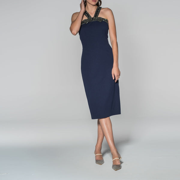 Midnight Stretch Crepes Midi Dress