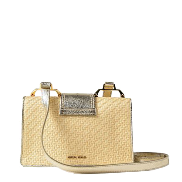 Miu Lady Madras Straw Shoulder Bag